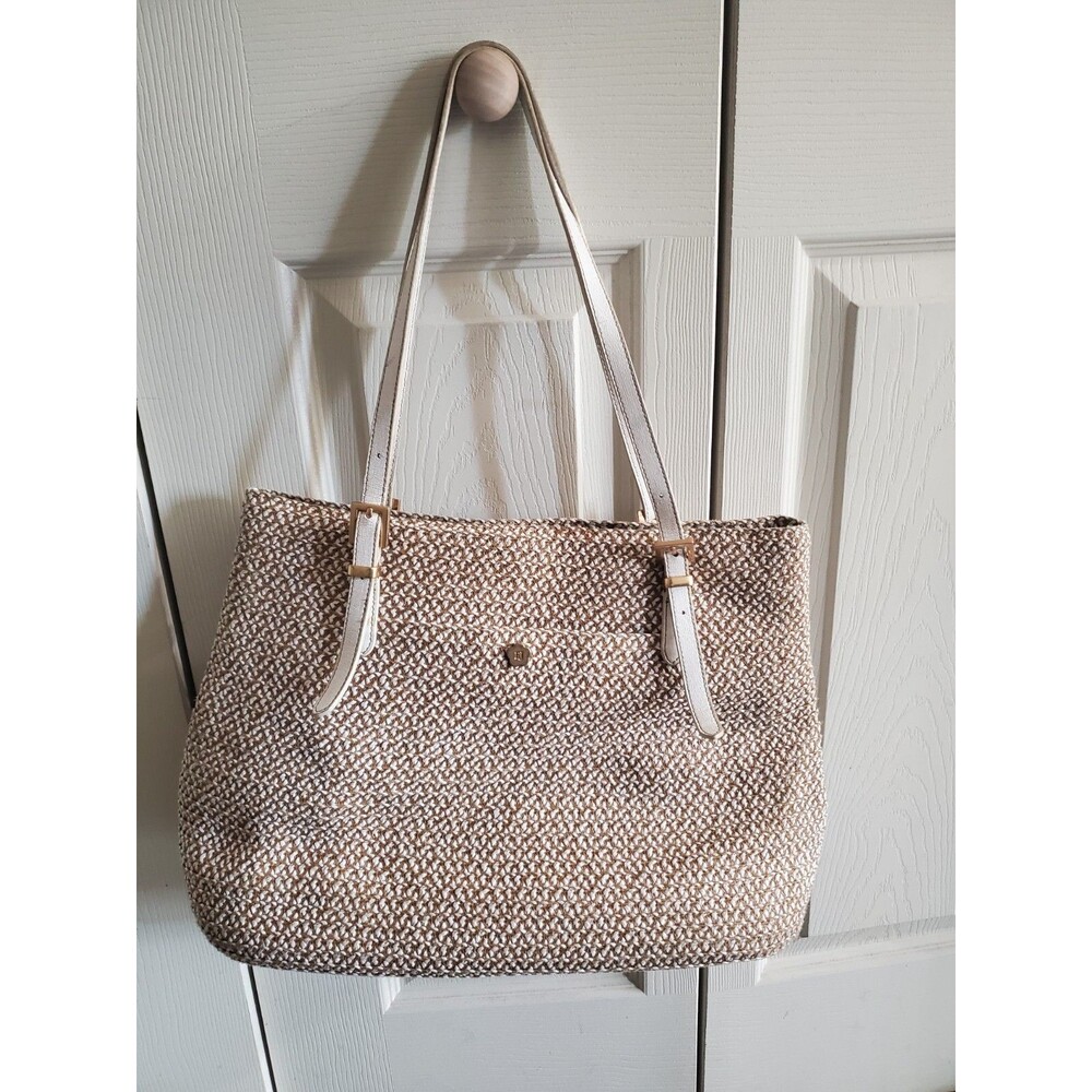 Eric Javits Squishee Purse Tote  oven Bag White Leather Handles Women's